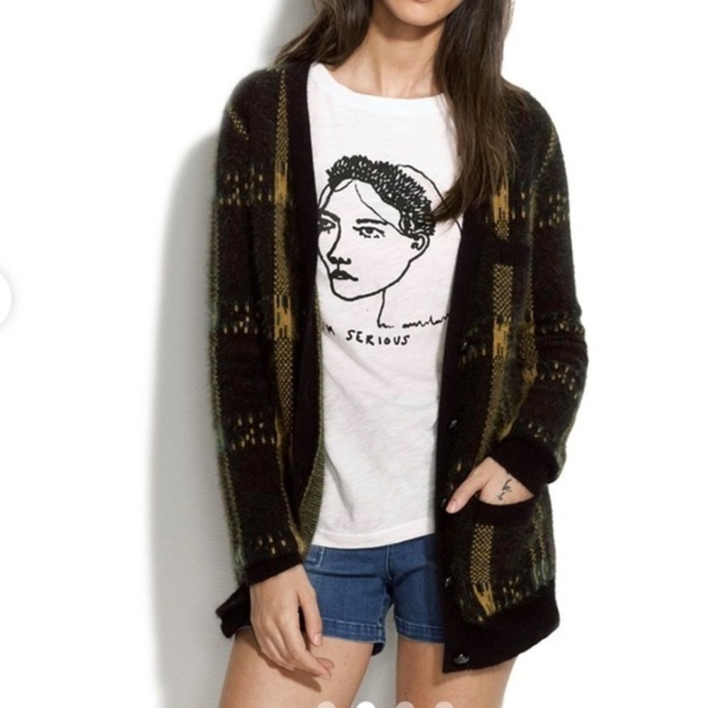 Madewell Black and Gold Plaid Cardigan size Xsmall